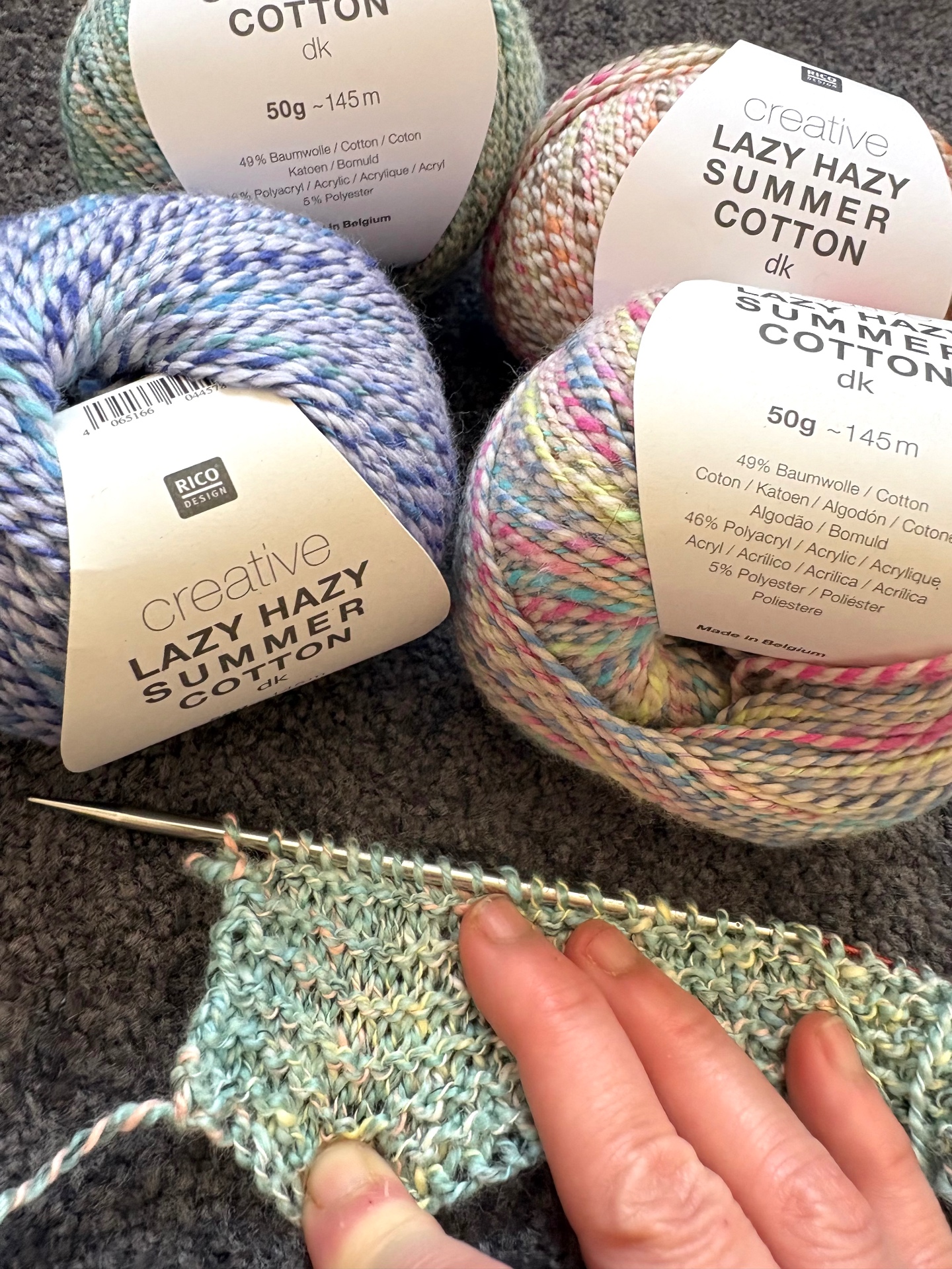Rico Design Creative Lazy Hazy Summer Cotton DK Yarn in colourful self-striping shades